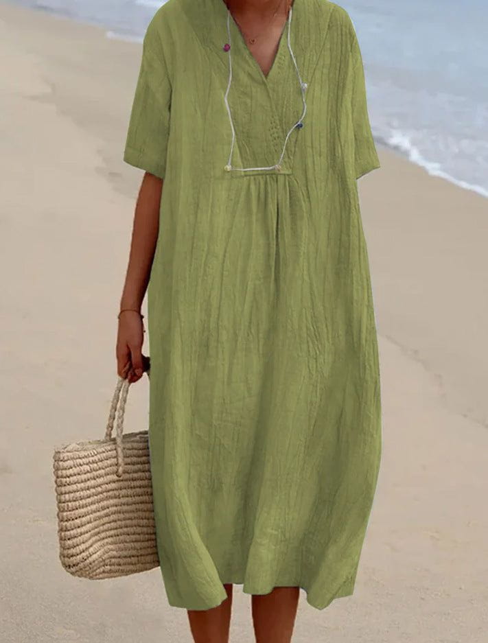 Lavinque Dress Jaune/Vert / S Robe Longue en Lin Décontractée | Bohème | Légère et Confortable
