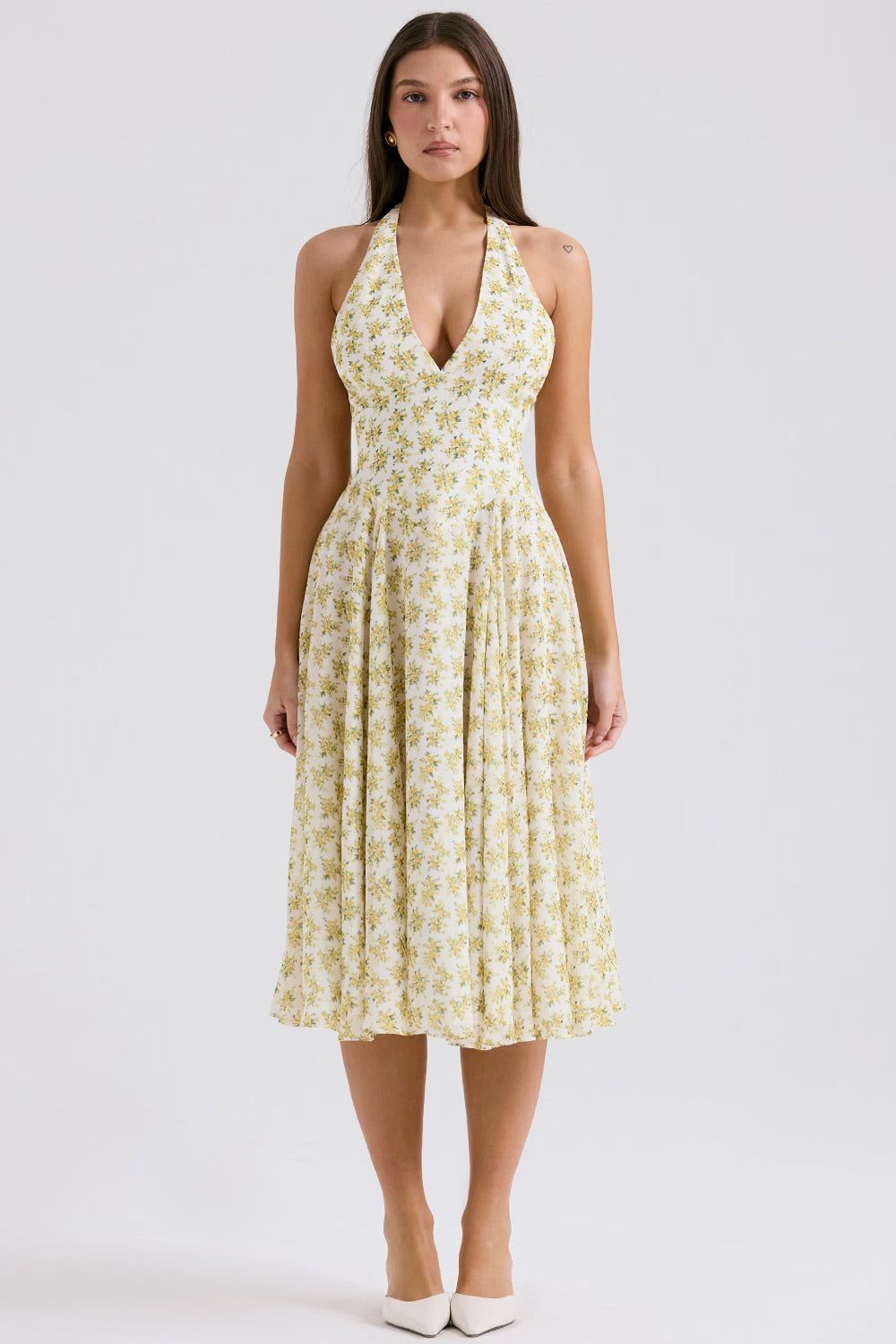 Lavinque Dress Jaune / XS Robe Dos Nu à Fleurs | Jaune Pastel | Fraîche et Vintage