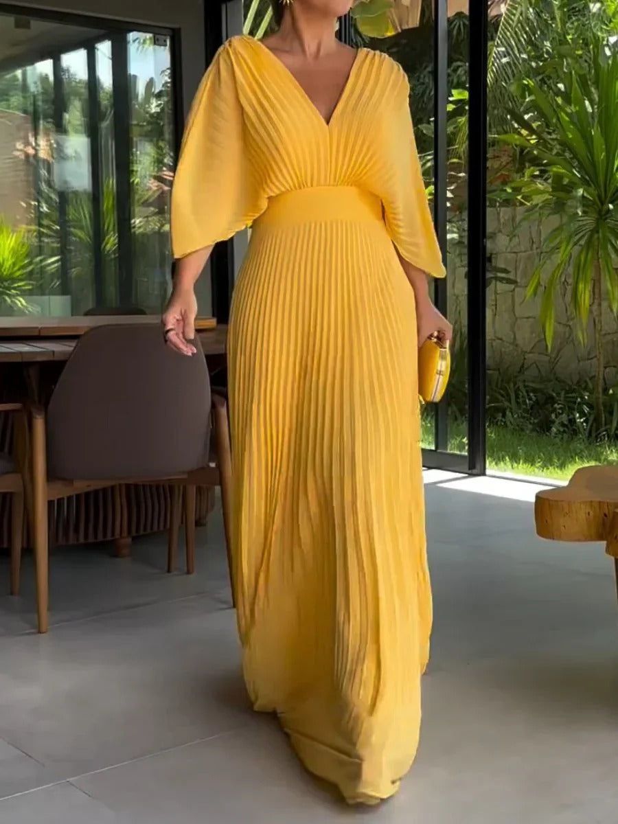 Lavinque Dress Jaune / XS Robe Longue Plissée | Fluide | Élégante et Moderne