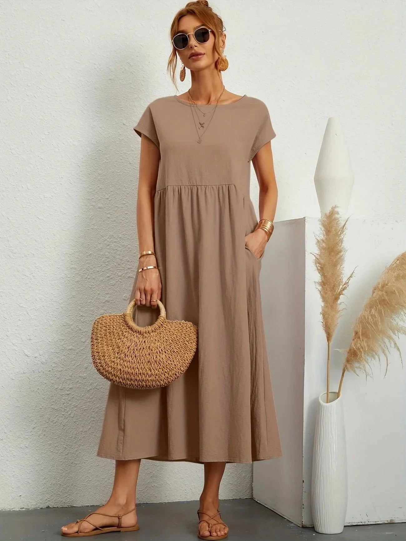 Lavinque Dress Kaki / S Robe Longue | Coupe Ample | Élégance Décontractée