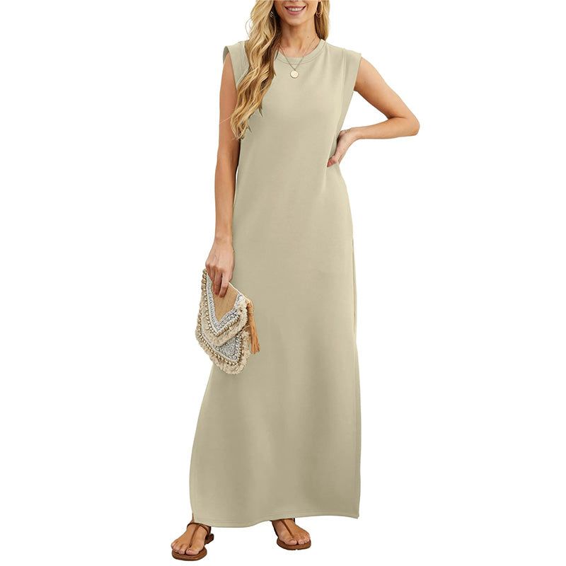 Lavinque Dress Kaki / S Robe Longue Sans Manches | Minimaliste & Confortable | Style Décontracté
