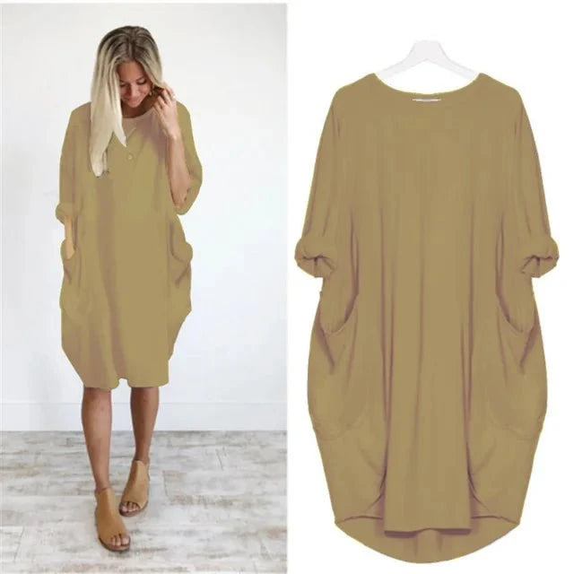 Lavinque Dress Kaki / S Robe Oversize à Manches Longues | Confort Élégance Décontractée