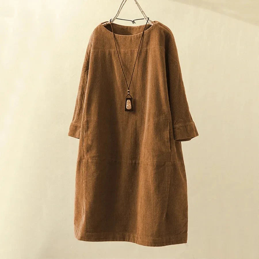 Lavinque Dress Marron / M Robe Ample en Velours Côtelé | Style Bohème | Chaleur et Élégance Décontractée