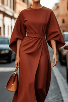 Lavinque Dress Marron rouille / S Robe Élégante | Noire | Manches Amples et Ceinture Structurée