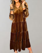 Lavinque Dress Marron / S Robe Longue Bohème en Velours | Élégance & Confort | Tendance Chic