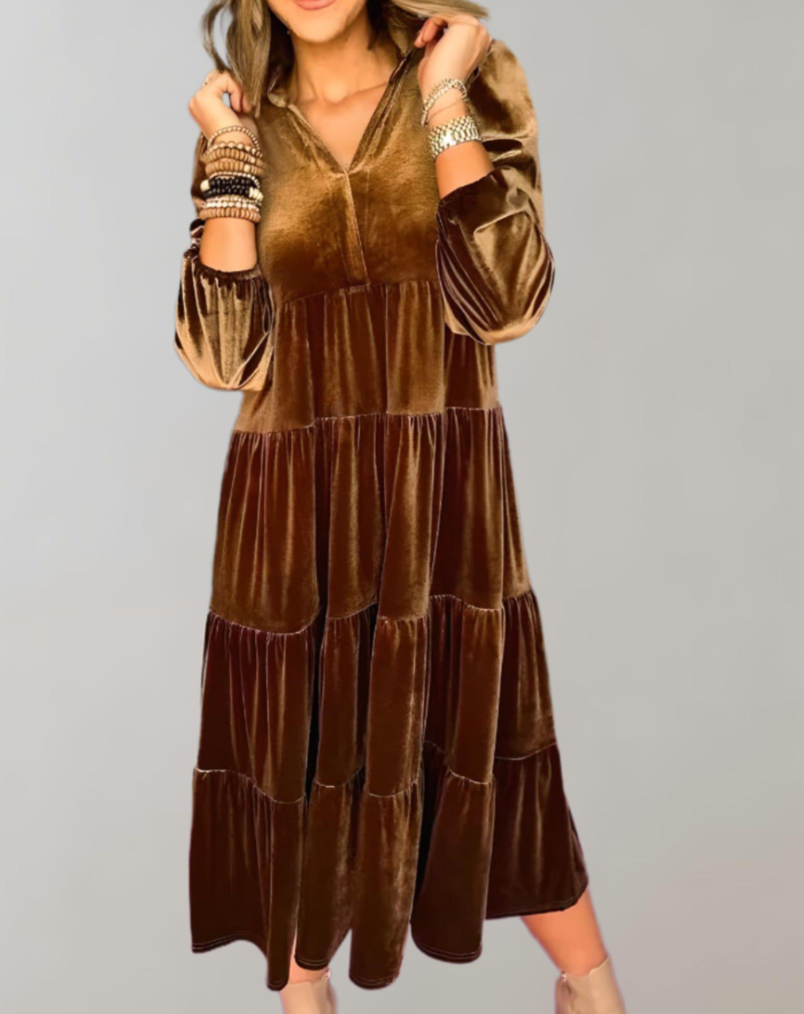 Lavinque Dress Marron / S Robe Longue Bohème en Velours | Élégance & Confort | Tendance Chic