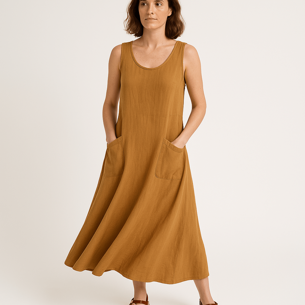 Lavinque Dress Marron / S Robe Longue en Lin Beige | Sans Manches | Fraîcheur Naturelle