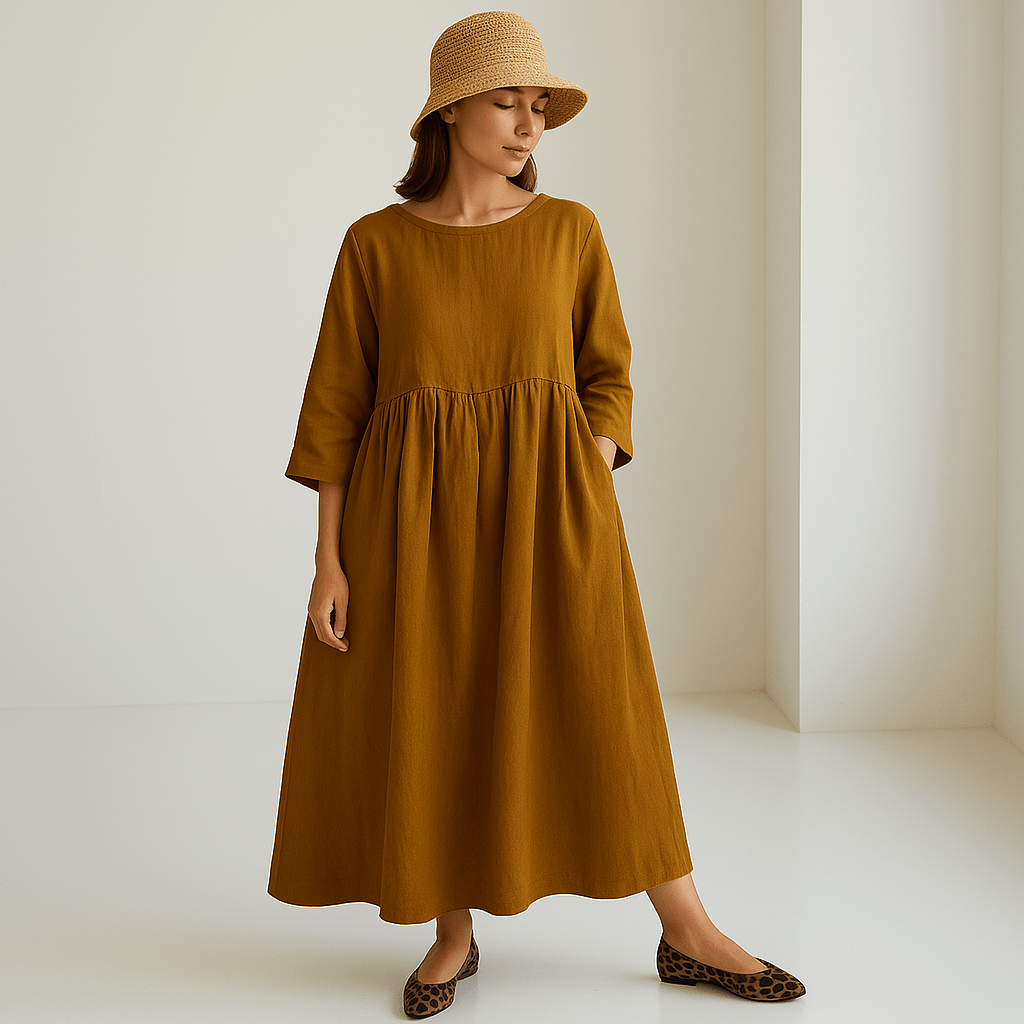 Lavinque Dress Marron / S Robe Longue en Lin | Élégance Minimaliste | Légère & Confortable