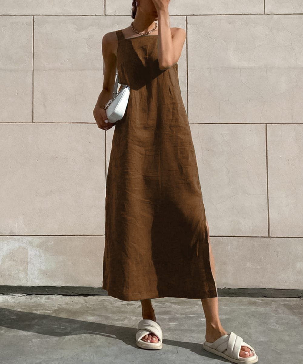 Lavinque Dress Marron / S Robe Longue en Lin | Naturelle | Minimaliste et Aérée