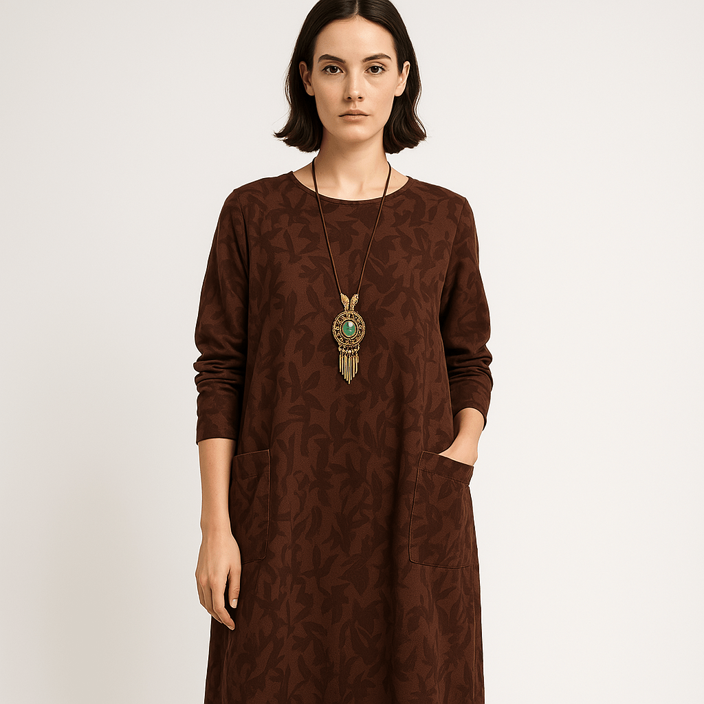 Lavinque Dress Marron / S Robe Noire Décontractée | Manches Longues | Motif Ton sur Ton