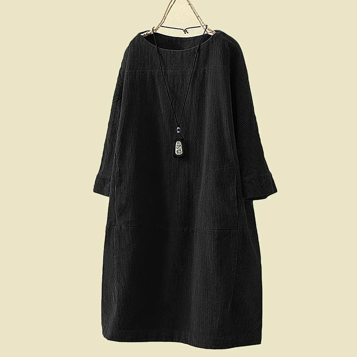 Lavinque Dress Noir / M Robe Ample en Velours Côtelé | Style Bohème | Chaleur et Élégance Décontractée