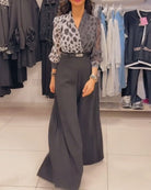 Lavinque Dress Noir / S Ensemble Élégant | Chemise Imprimée & Pantalon Large | Chic et Sophistiqué