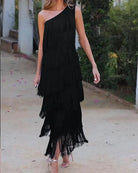 Lavinque Dress Noir / S Robe Asymétrique à Franges | Bleu Marine | Glamour Festif