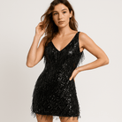 Lavinque Dress Noir / S Robe Blanche à Franges & Sequins | Coupe Ajustée | Glamour & Festive