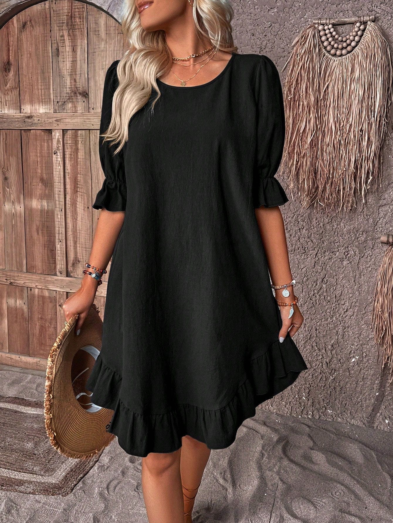 Lavinque Dress Noir / S Robe Bohème Volants | Été | Légère et Élégante