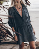 Lavinque Dress Noir / S Robe Chemise Courte en Lin | Décontractée | Légère et Naturelle