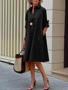 Lavinque Dress Noir / S Robe Chemise Évasée Noire | Chic | Confortable et Intemporelle