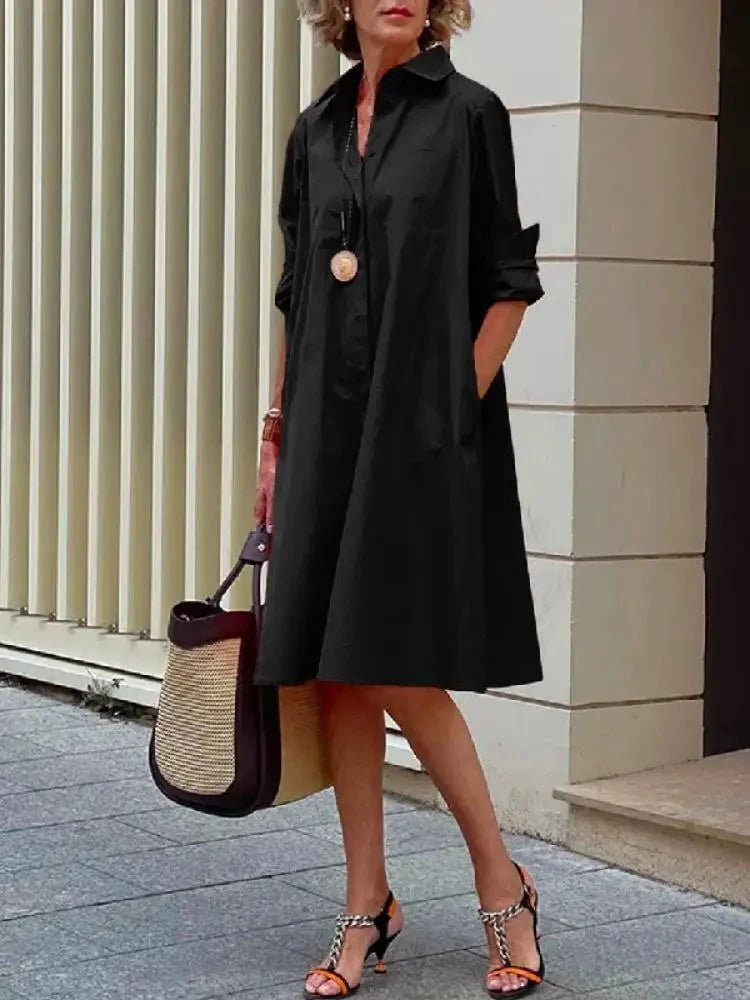 Lavinque Dress Noir / S Robe Chemise Évasée Noire | Chic | Confortable et Intemporelle