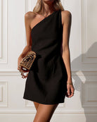 Lavinque Dress Noir / S Robe Courte Asymétrique en Lin | Élégante | Légère et Tendance