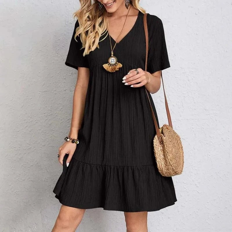 Lavinque Dress Noir / S Robe Courte Évasée Lilas | Bohème | Légère et Décontractée