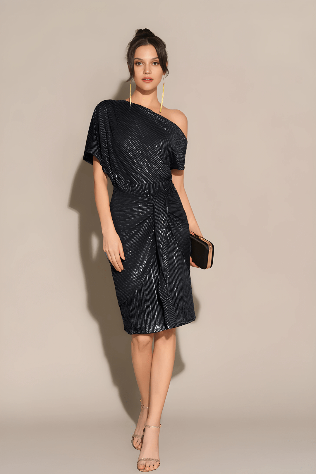 Lavinque Dress Noir / S Robe de Soirée Pailletée | Asymétrique Noire | Glamour Moderne