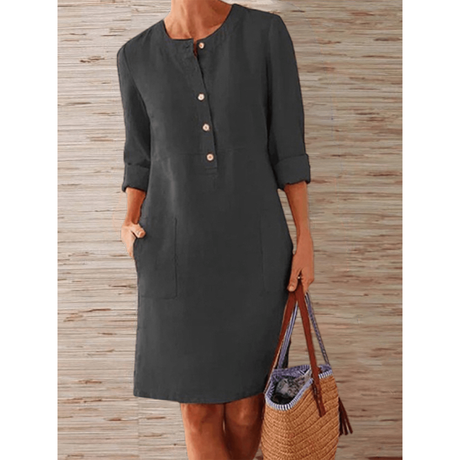 Lavinque Dress Noir / S Robe Droite en Lin | Élégante et Confortable | Chic Décontracté