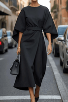 Lavinque Dress Noir / S Robe Élégante | Noire | Manches Amples et Ceinture Structurée
