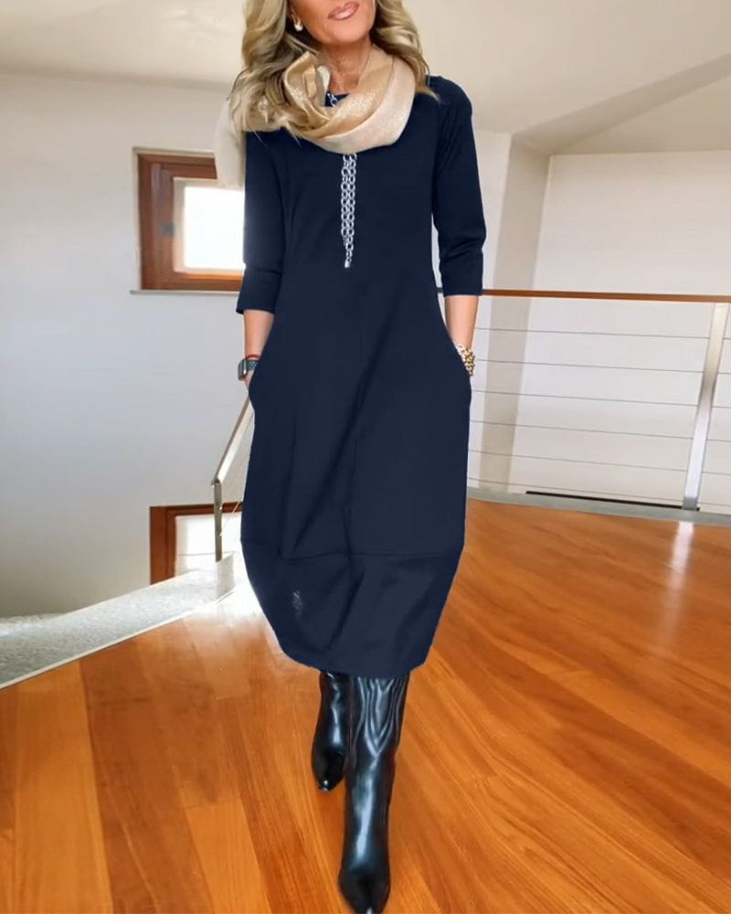 Lavinque Dress Noir / S Robe Hiver Chic | Coupe Ample & Boutons Décoratifs | Élégance et Confort