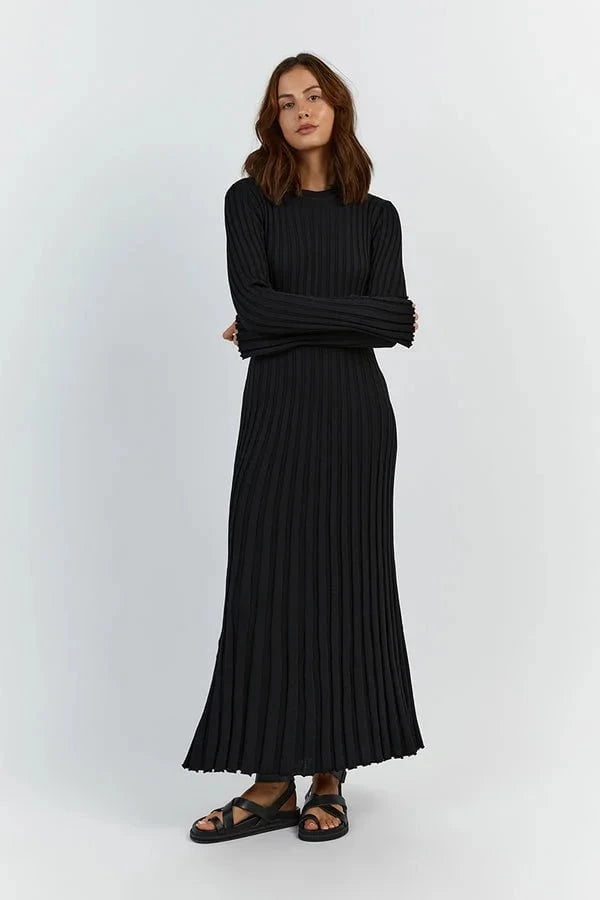 Lavinque Dress Noir / S Robe Longue Côtelée Beige | Manches Longues | Minimalisme Élégant