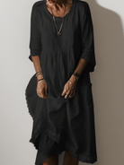 Lavinque Dress Noir / S Robe Longue en Lin | Coupe Ample | Élégance Naturelle et Confort