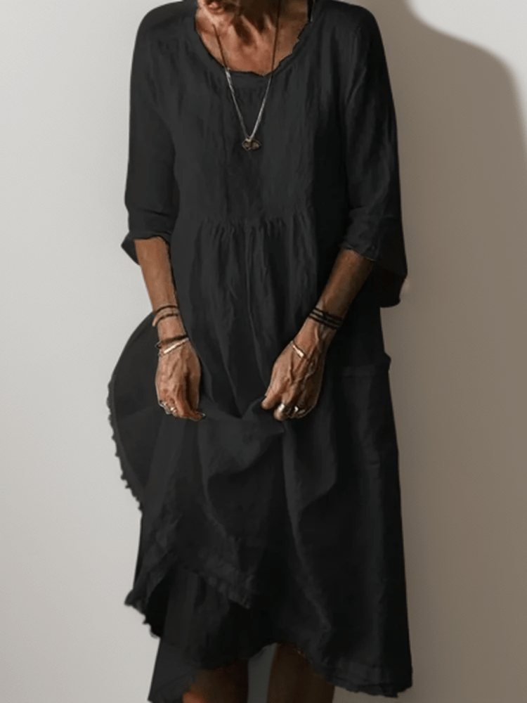 Lavinque Dress Noir / S Robe Longue en Lin | Coupe Ample | Élégance Naturelle et Confort