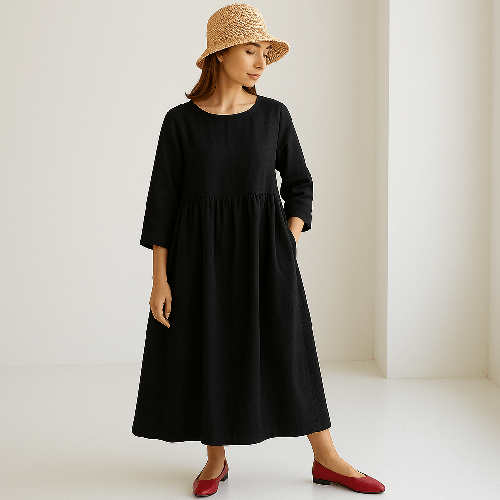 Lavinque Dress Noir / S Robe Longue en Lin | Élégance Minimaliste | Légère & Confortable