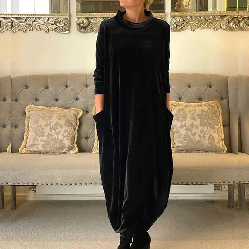 Lavinque Dress Noir / S Robe Longue en Velours | Vert Foncé | Ample et Élégante