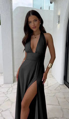 Lavinque Dress Noir / S Robe Longue Fendue Rose | Glamour | Élégante et Fluide