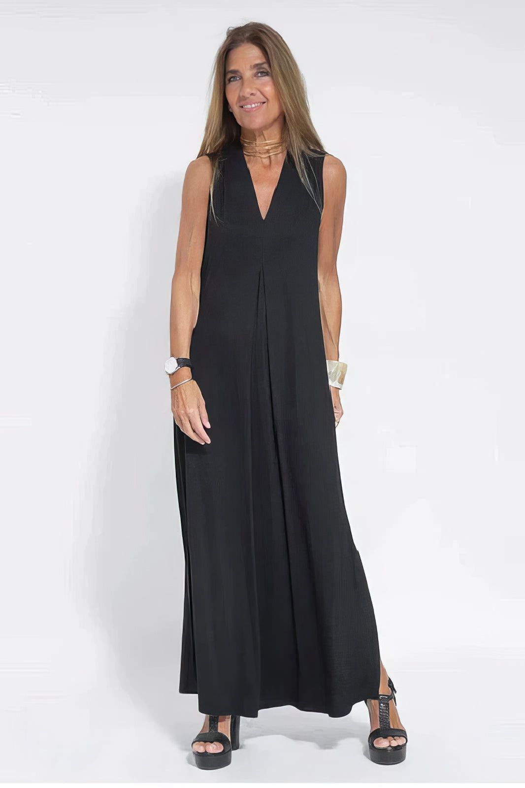 Lavinque Dress Noir / S Robe Longue Fluide | Épaules Dénudées | Décontractée et Élégante