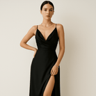 Lavinque Dress Noir / S Robe Longue Rouge | Drapée Élégante | Fente Haute Séduisante