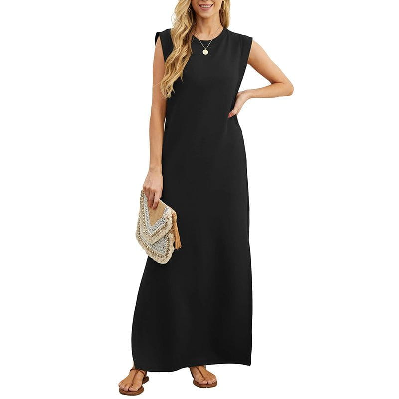 Lavinque Dress Noir / S Robe Longue Sans Manches | Minimaliste & Confortable | Style Décontracté
