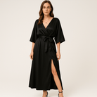Lavinque Dress Noir / S Robe Longue Satinée Champagne | Taille Froncée | Élégance Fluide