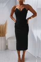 Lavinque Dress Noir / S Robe Midi Drapée | Élégante | Sophistiquée et Féminine