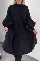 Lavinque Dress Noir / S Robe Noire Ample | Manches Bouffantes & Col Montant | Élégance Oversize