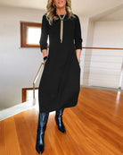 Lavinque Dress Noir / S Robe Noire Mi-Longue | Coupe Boule | Décontractée Chic avec Poches