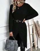 Lavinque Dress Noir / S Robe Pull Fendue | Maille Douce | Élégante et Moderne