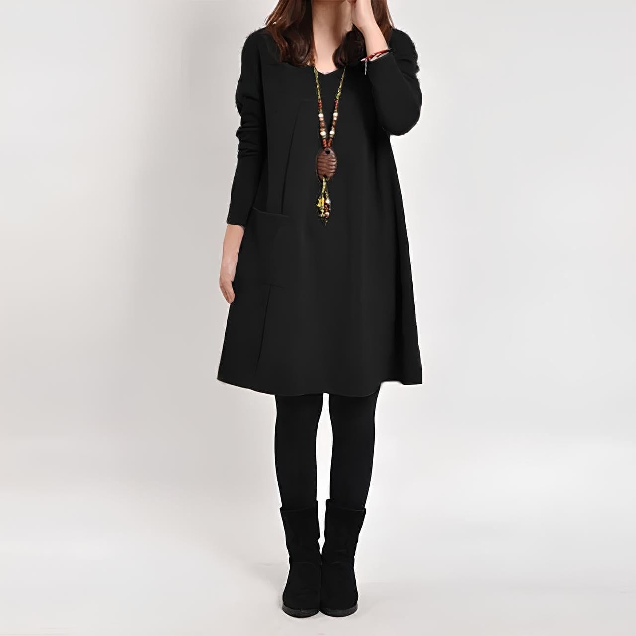 Lavinque Dress Noir / S Robe Trapèze Grise | Manches Longues | Confort et Simplicité Chic