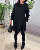 Lavinque Dress Noir / S Robe Trapèze Noire | Manches à Nœuds | Élégance Décontractée