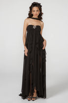 Lavinque Dress Noir / XS Robe Longue Blanche | Drapée | Aérienne et Féminine