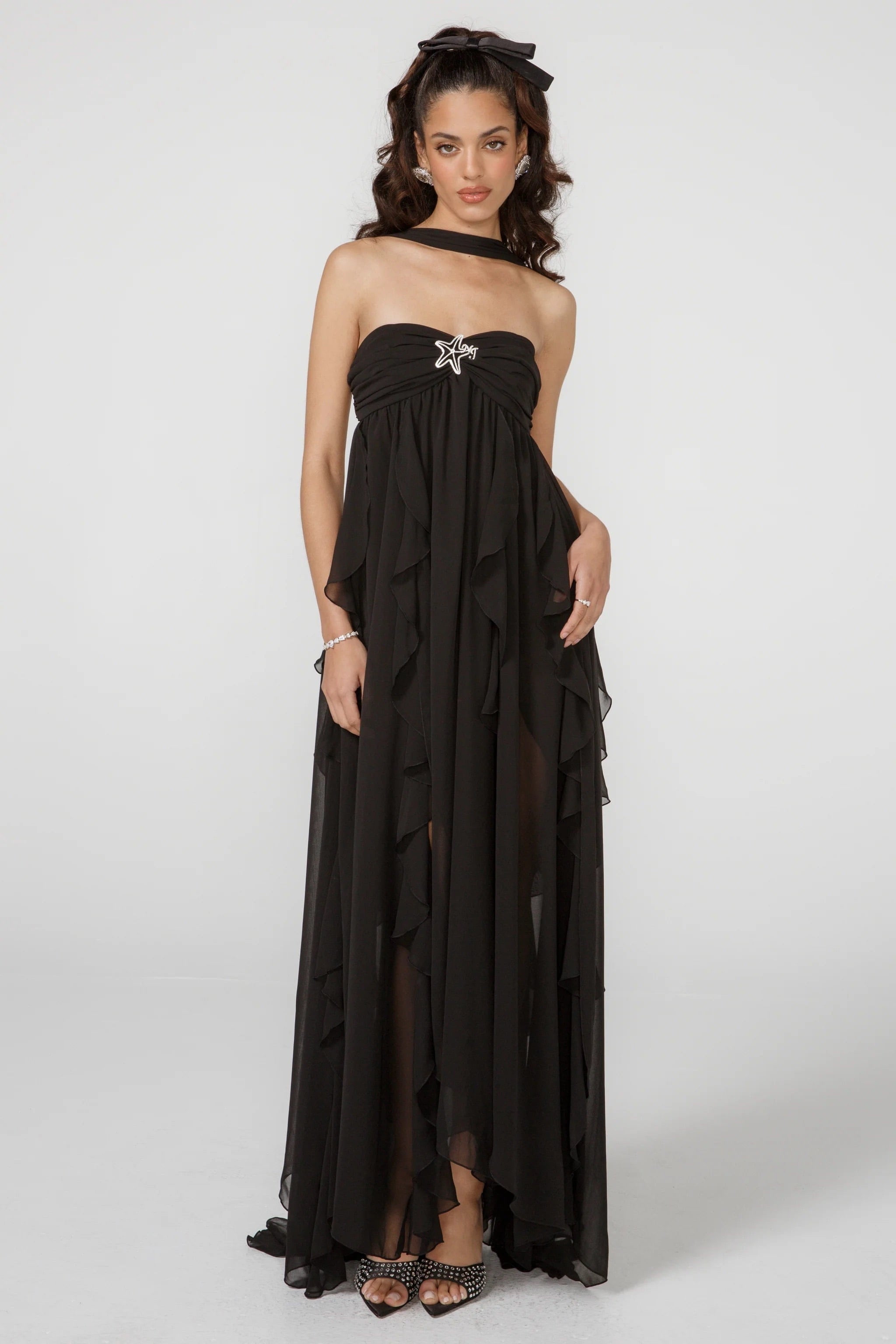 Lavinque Dress Noir / XS Robe Longue Blanche | Drapée | Aérienne et Féminine