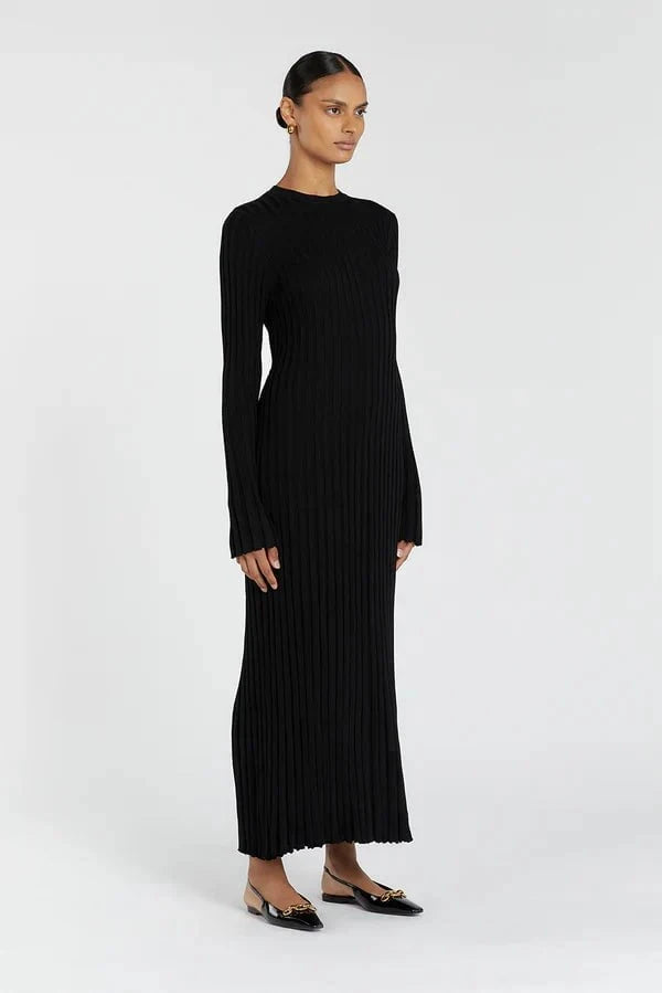 Lavinque Dress Noir / XS Robe Longue Côtelée | Beige | Minimaliste et Élégante