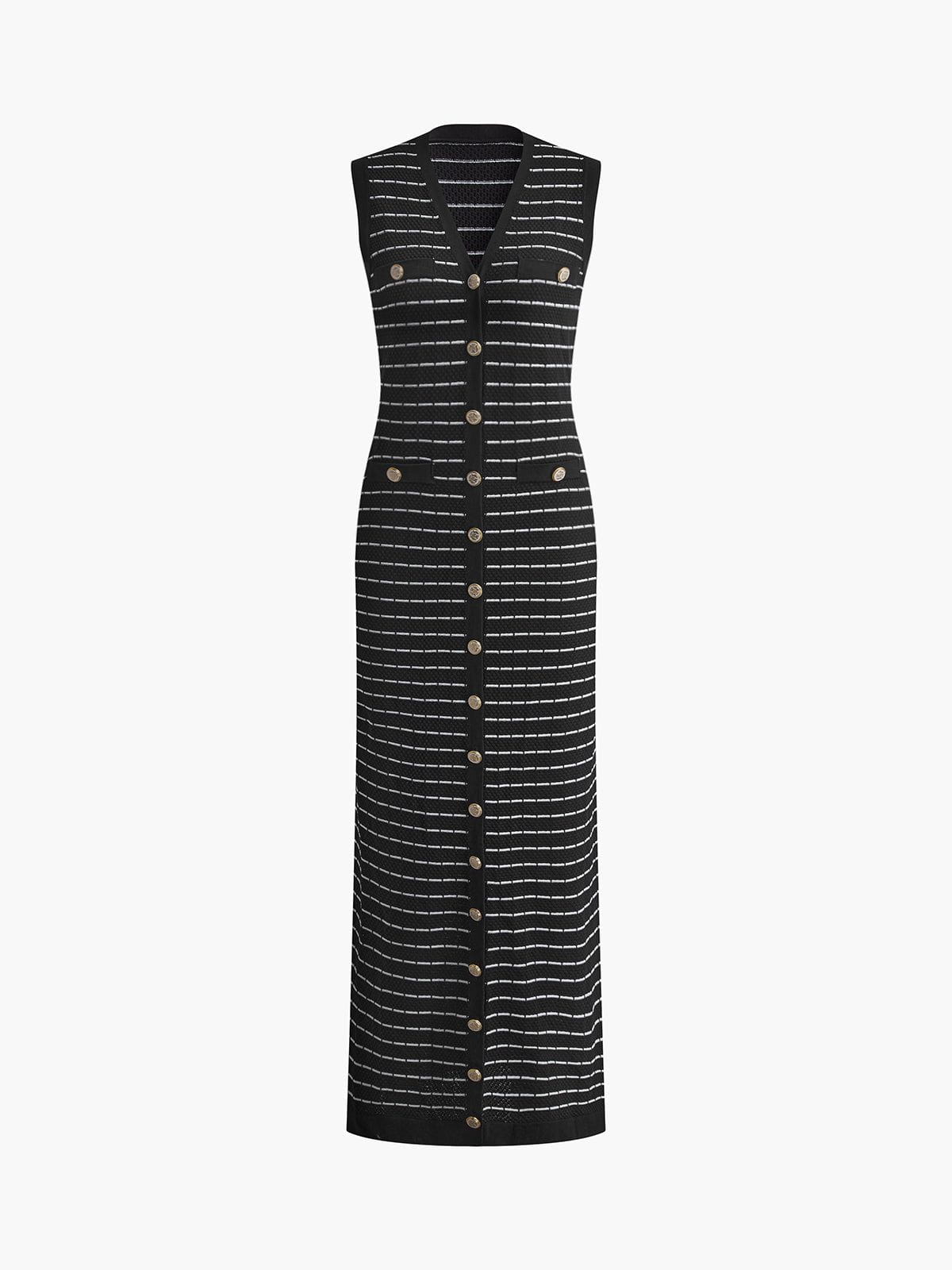 Lavinque Dress Noir / XS Robe Longue Rayée | Sans Manches | Chic et Décontractée