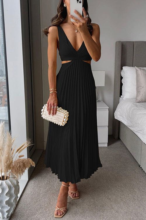 Lavinque Dress Noir / XS Robe Plissée Satinée | Élégante | Jaune Doux et Brillant