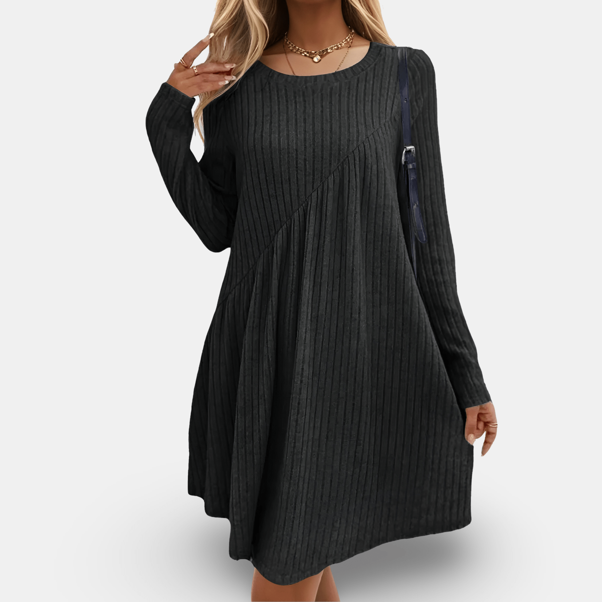 Lavinque Dress Noir / XS Robe Pull Ample | Beige Côtelé | Décontractée et Douillette